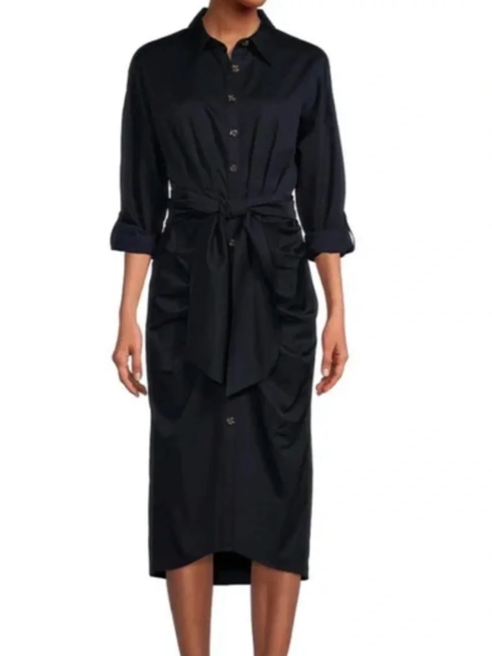 Antonio Melani Black Button-Front Shirt Dress with Waist Tie - Picture 4 of 6